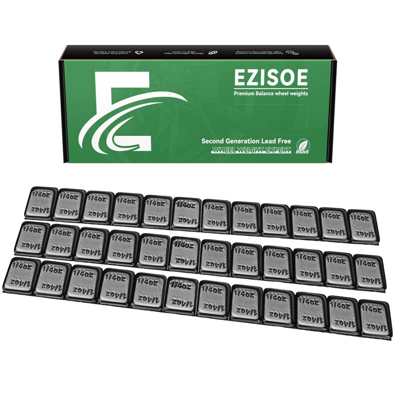 EZISOE أوزان العجلات اللاصقة EZISOE 1/4 أونصة سوداء، أوزان عجلات لاصقة للسيارات والشاحنات وسيارات الدفع الرباعي والدراجات النارية، منخفضة الارتفاع (72 أونصة في العبوة)  - Image 1